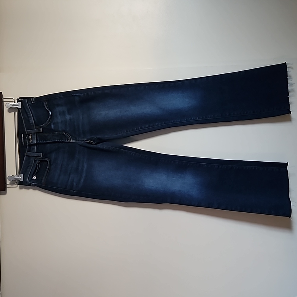 Lucky Brand Bianca Bootcut High-Rise Jeans Frayed Hem Dark Blue Size 0/25
